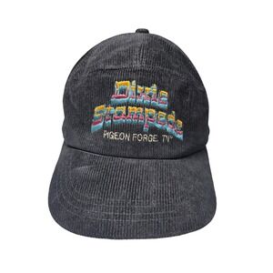 Vintage Dixie Stampede Pigeon Forge TN Black‎ Corduroy Hat Leather Strap OSFA